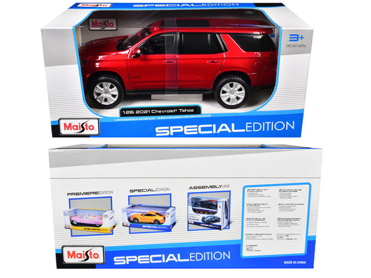 2021 Chevrolet Tahoe Red Metallic with Sunroof 1/24 Diecast Model Car by Maisto Maisto