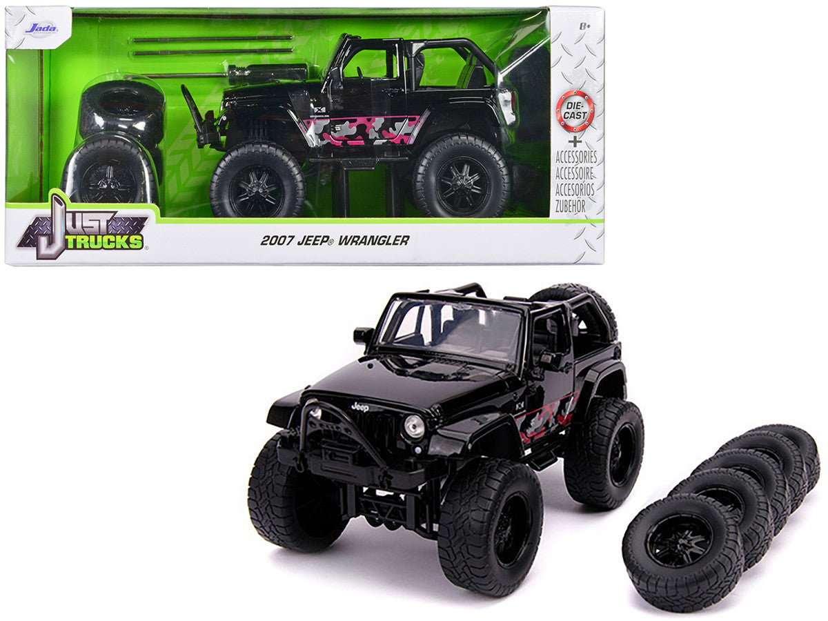 2007 Jeep Wrangler Black with Extra Wheels "Just Trucks" Series 1/24 Diecast Model Car by Jada Jada