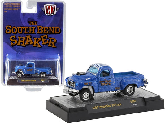 1950 Studebaker 2R Pickup Truck "The South Bend Shaker" Blue Heavy Metallic with White Stripes Limited Edition to 4400 pieces Worldwide 1/64 Diecast Model Car by M2 Machines