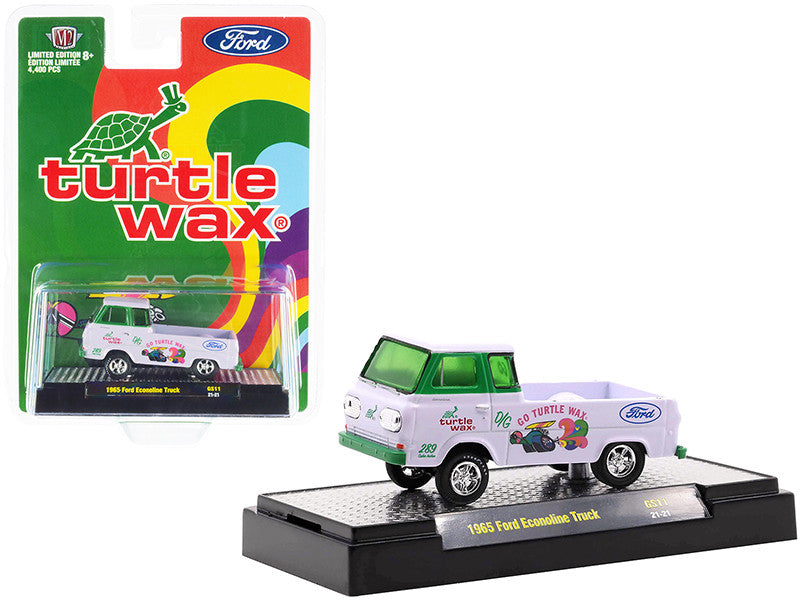 1965 Ford Econoline Pickup Truck "Turtle Wax" White and Green Limited Edition to 4400 pieces Worldwide 1/64 Diecast Model Car by M2 Machines M2