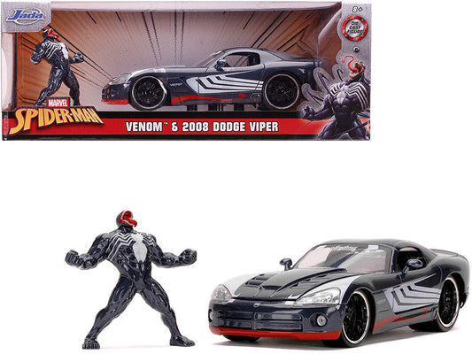 2008 Dodge Viper SRT10 Dark Gray with Venom Diecast Figurine "Spider-Man" "Marvel" Series 1/24 Diecast Model Car by Jada Jada