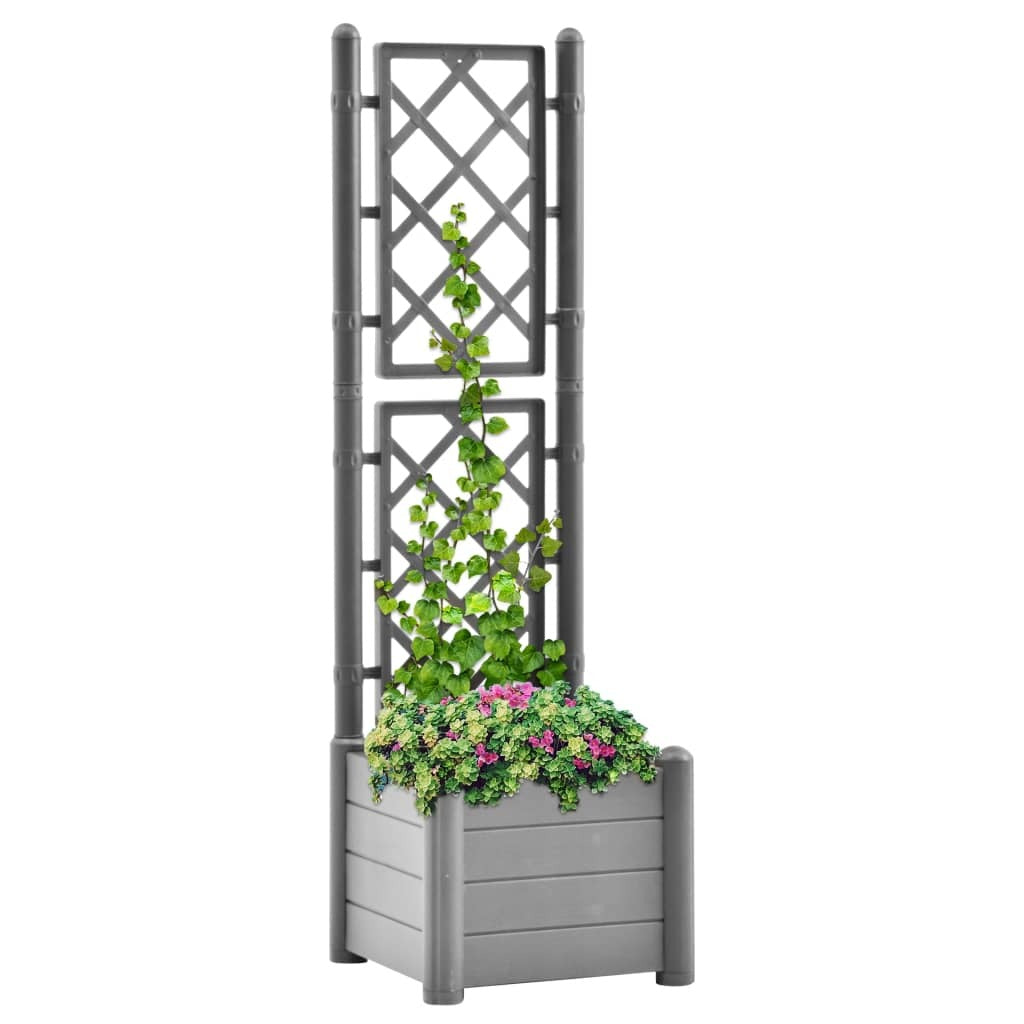 Garden Planter with Trellis 16.9"x16.9"x55.9" PP Stone Gray W2B