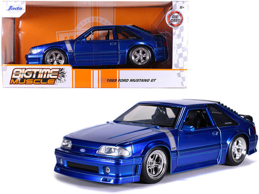 1989 Ford Mustang GT 5.0 Candy Blue with Silver Stripes "Bigtime Muscle" 1/24 Diecast Model Car by Jada Jada