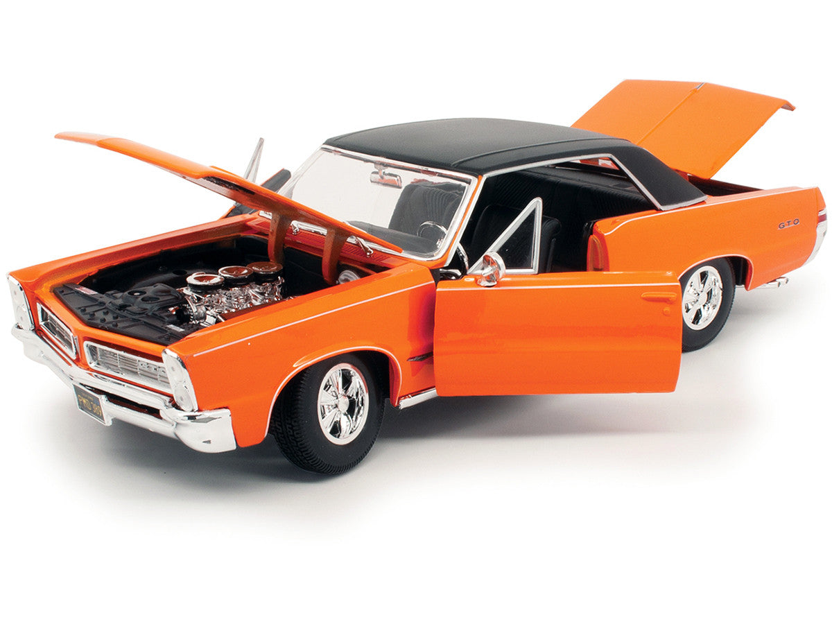 1965 Pontiac GTO Hurst Orange with Black Top and White Stripes "Special Edition" 1/18 Diecast Model Car by Maisto Maisto