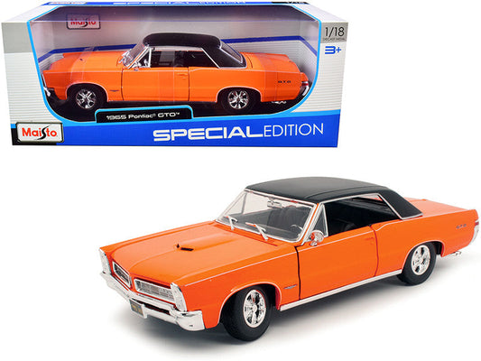 1965 Pontiac GTO Hurst Orange with Black Top and White Stripes "Special Edition" 1/18 Diecast Model Car by Maisto Maisto