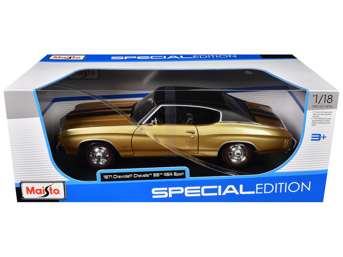 1971 Chevrolet Chevelle SS 454 Sport Gold Metallic with Black Top and Black Stripes "Special Edition" 1/18 Diecast Model Car by Maisto-0