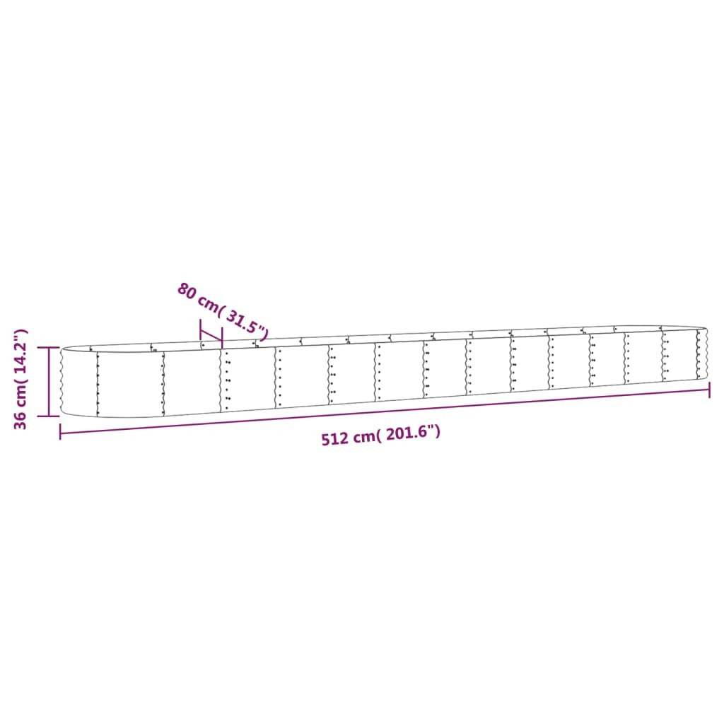 Garden Raised Bed Galvanized Steel 201.6"x31.5"x14.2" Gray W2B
