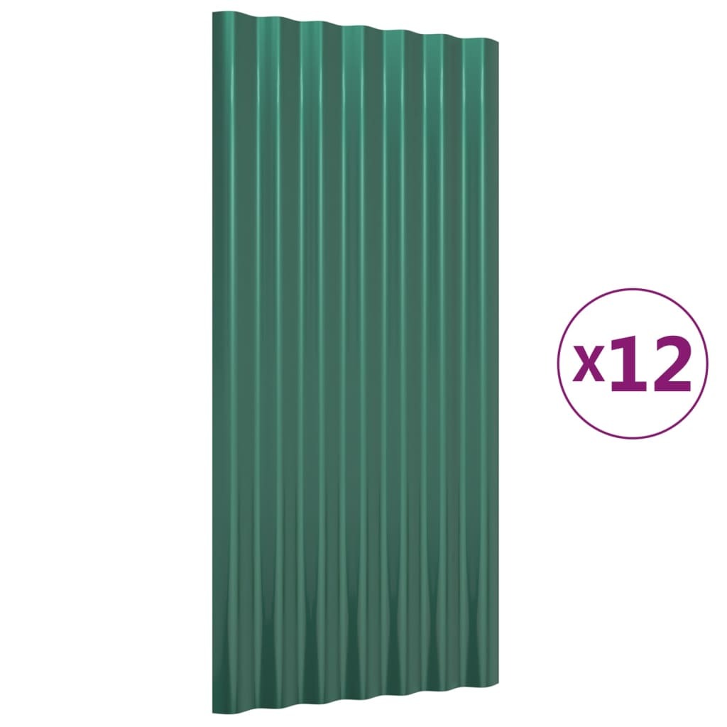 Roof Panels 12 pcs Galvanized Steel Green 31.5"x14.2" W2B