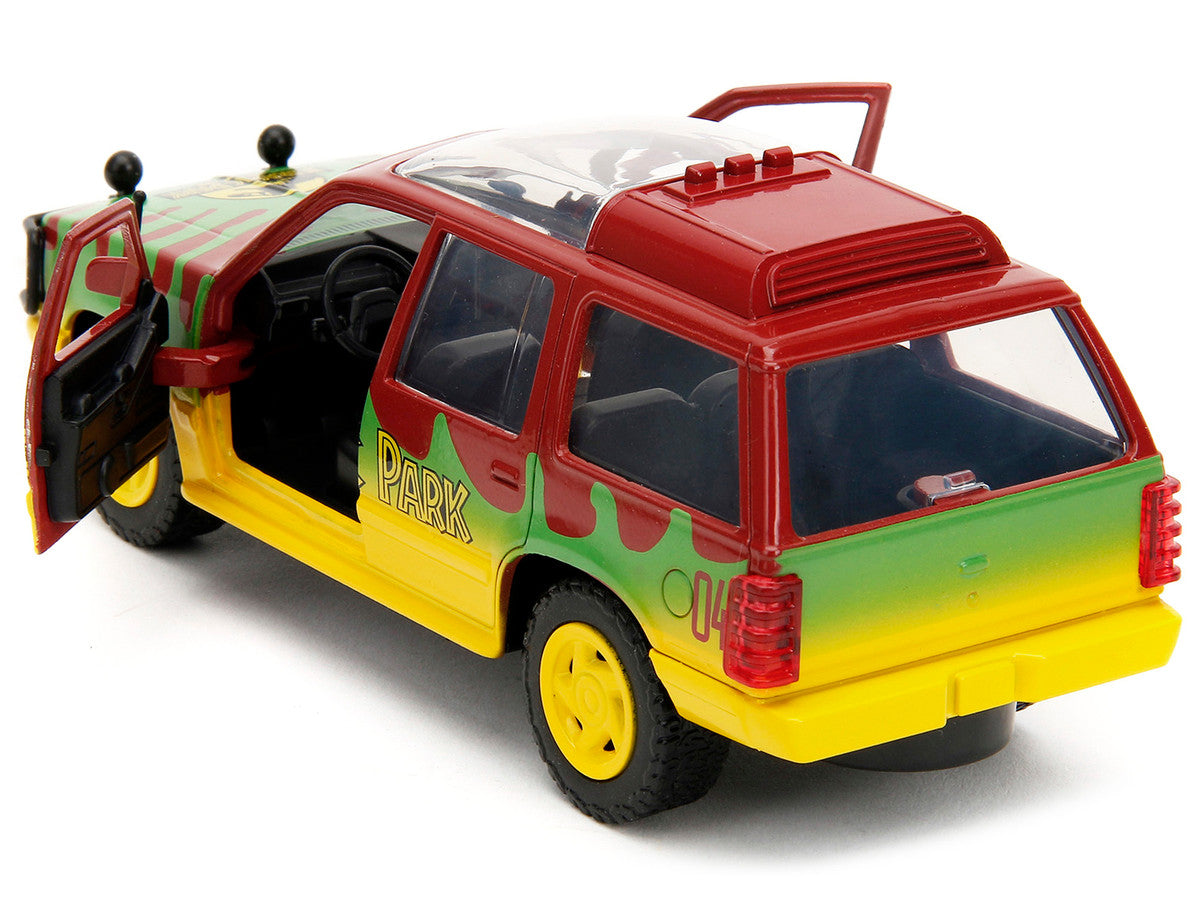 Ford Explorer Red and Yellow with Green Graphics "Jurassic Park" (1993) Movie 30th Anniversary "Hollywood Rides" Series 1/32 Diecast Model Car by Jada Jada