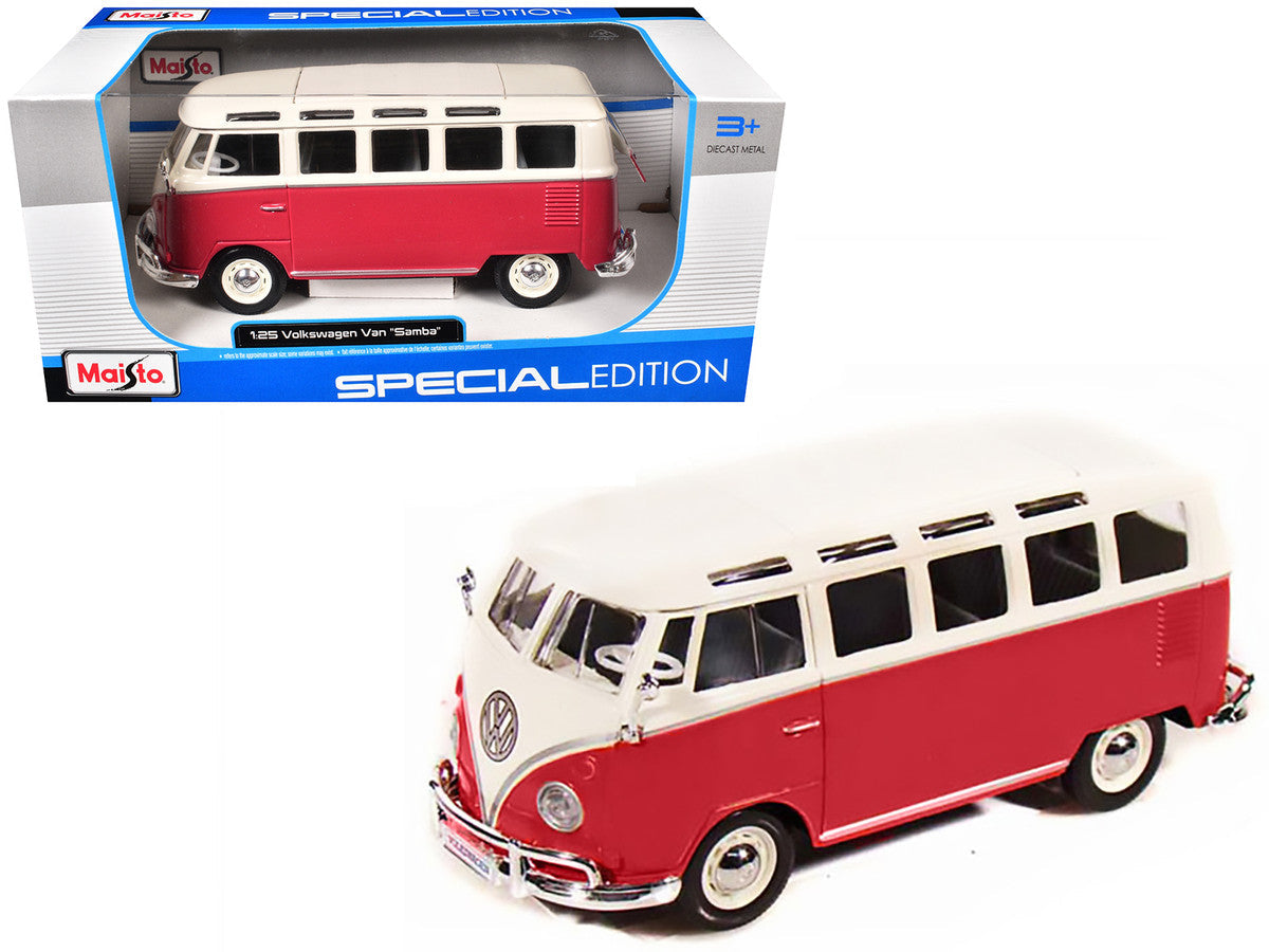 Volkswagen Van Samba Bus Red and White 1/25 Diecast Model by Maisto Maisto