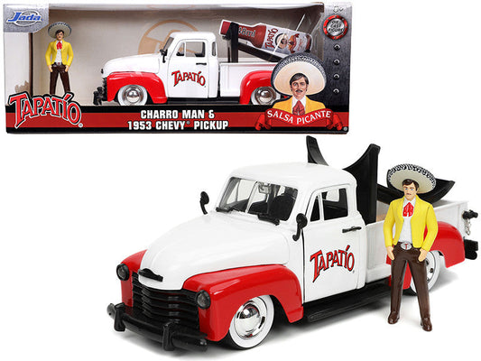1953 Chevrolet Pickup Truck White and Red with Charro Man Diecast Figurine "Tapatio" 1/24 Diecast Model Car by Jada Jada