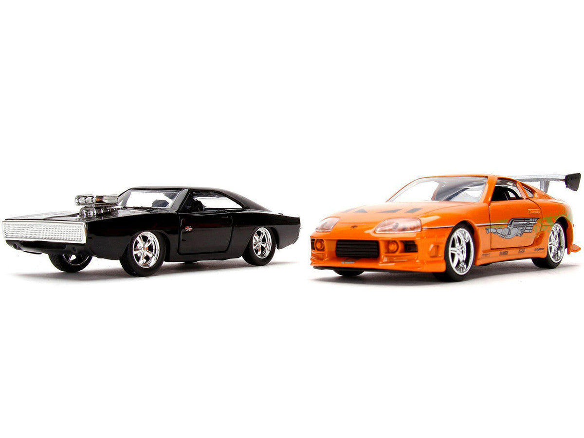 Dom's Dodge Charger R/T Black and Brian's Toyota Supra Orange Set of 2 pieces "25 Years of Fast & Furious" Series 1/32 Diecast Model Cars by Jada Jada