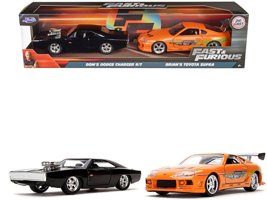 Dom's Dodge Charger R/T Black and Brian's Toyota Supra Orange Set of 2 pieces "Fast & Furious" Series 1/32 Diecast Model Cars by Jada Jada