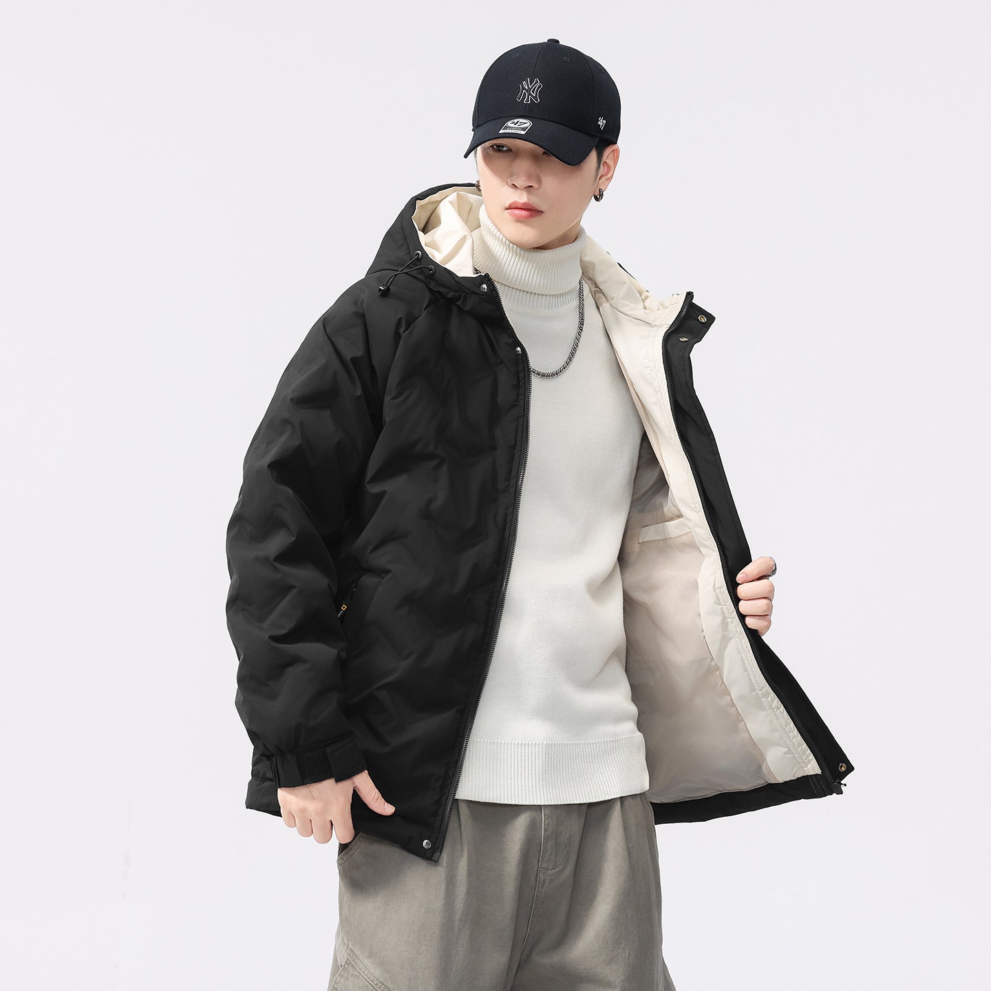 Winter Color-blocked Hooded Quality Versatile Casual Men's Light Luxury Cotton Jacket Best YouTube Store