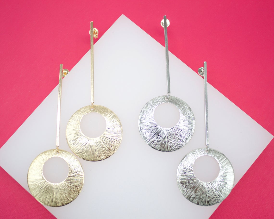 Long Modern Round Gold Earring (K155)(L173) MIA Jewelry