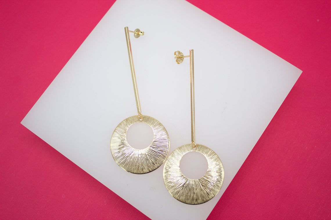 Long Modern Round Gold Earring (K155)(L173) MIA Jewelry