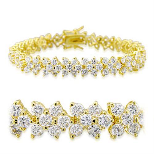 32012 - Gold Brass Bracelet with AAA Grade CZ  in Clear-0
