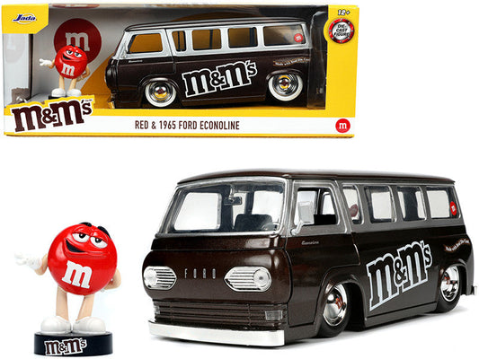 1965 Ford Econoline Bus Brown Metallic and Silver with Red M&M's Diecast Figurine "Hollywood Rides" Series 1/24 Diecast Model Car by Jada Jada