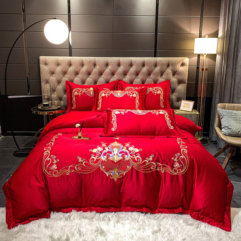 Four-Piece Embroidered Cotton Long-Staple Cotton Bedding