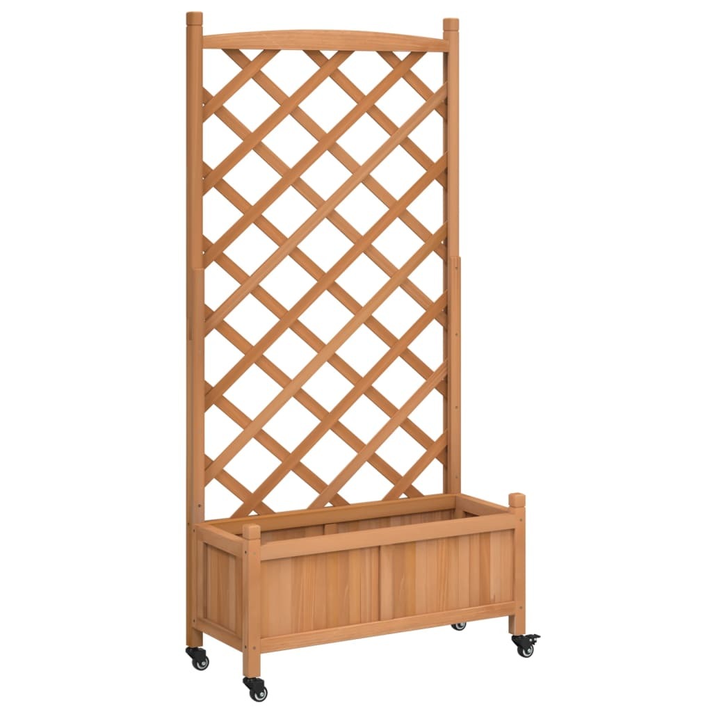 Planter with Trellis and Wheels Brown Solid Wood Fir W2B