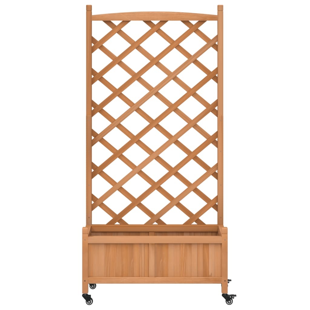 Planter with Trellis and Wheels Brown Solid Wood Fir W2B
