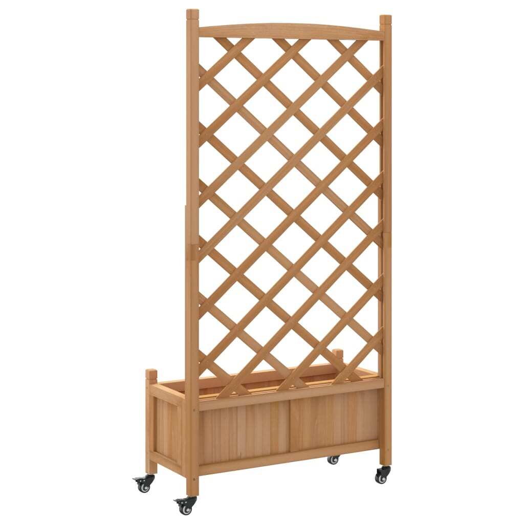Planter with Trellis and Wheels Brown Solid Wood Fir W2B
