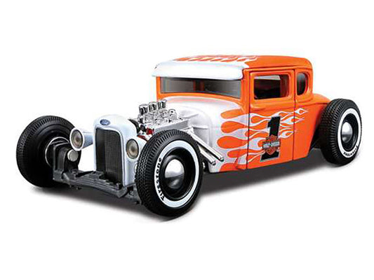 1929 Ford Model A #1 "Harley Davidson" Orange with White Flames 1/24 Diecast Model Car by Maisto Maisto