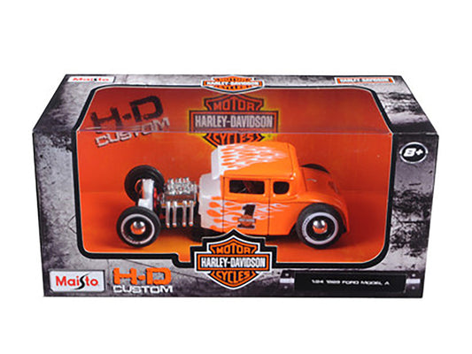 1929 Ford Model A #1 "Harley Davidson" Orange with White Flames 1/24 Diecast Model Car by Maisto Maisto