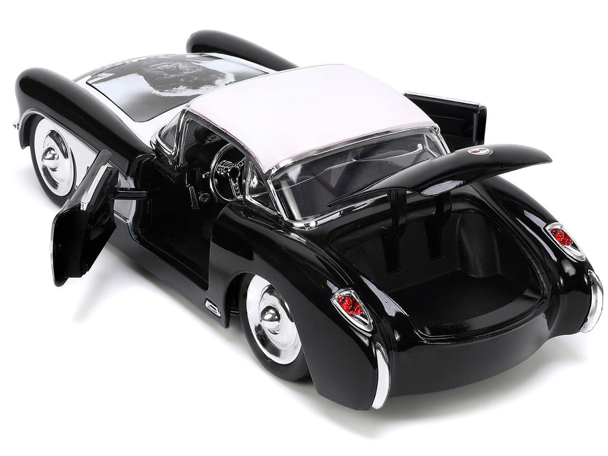1957 Chevrolet Corvette Black with White Top and Wolfman Diecast Figure "Universal Monsters" "Hollywood Rides" Series 1/24 Diecast Model Car by Jada Jada