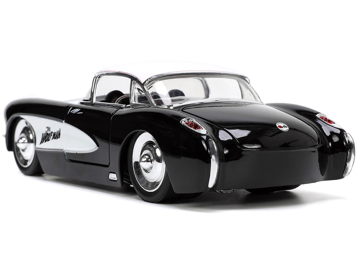 1957 Chevrolet Corvette Black with White Top and Wolfman Diecast Figure "Universal Monsters" "Hollywood Rides" Series 1/24 Diecast Model Car by Jada Jada