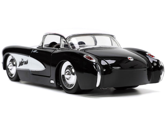 1957 Chevrolet Corvette Black with White Top and Wolfman Diecast Figure "Universal Monsters" "Hollywood Rides" Series 1/24 Diecast Model Car by Jada Jada