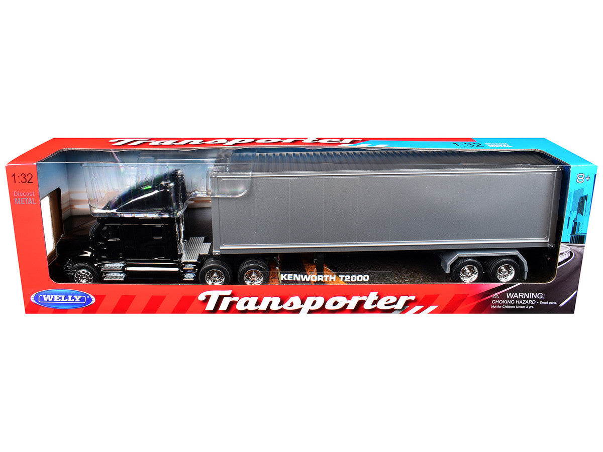 Kenworth T2000 Truck Black with Gray Container "Transporter" Series 1/32 Diecast Model by Welly Welly