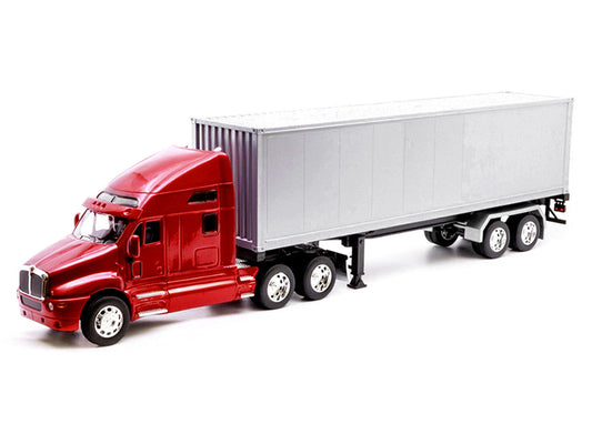 Kenworth T2000 Truck Red Metallic with Gray Container "Transporter" Series 1/32 Diecast Model by Welly Welly
