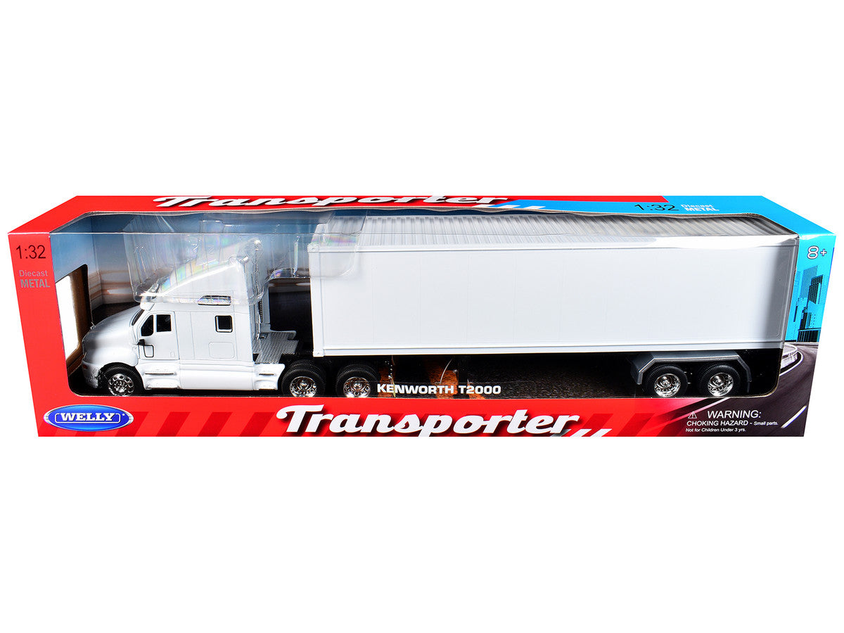 Kenworth T2000 Truck White with White Container "Transporter" Series 1/32 Diecast Model by Welly Welly