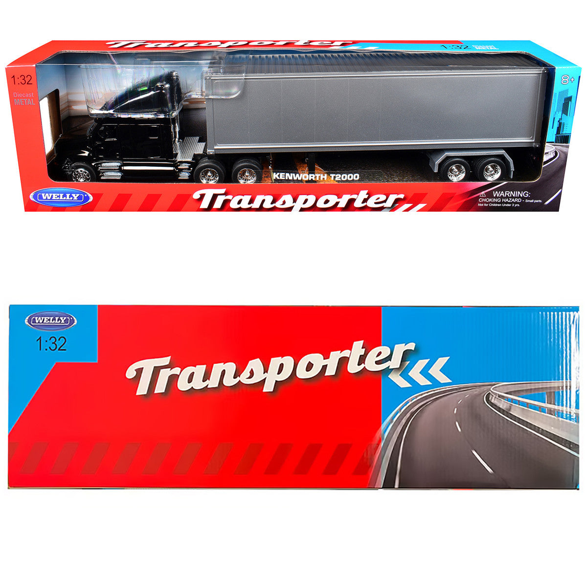 Kenworth T2000 Truck Black with Gray Container "Transporter" Series 1/32 Diecast Model by Welly Welly