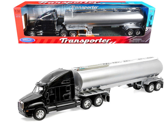 Kenworth T2000 Truck Black with Silver Tanker Trailer "Transporter" Series 1/32 Diecast Model by Welly Welly