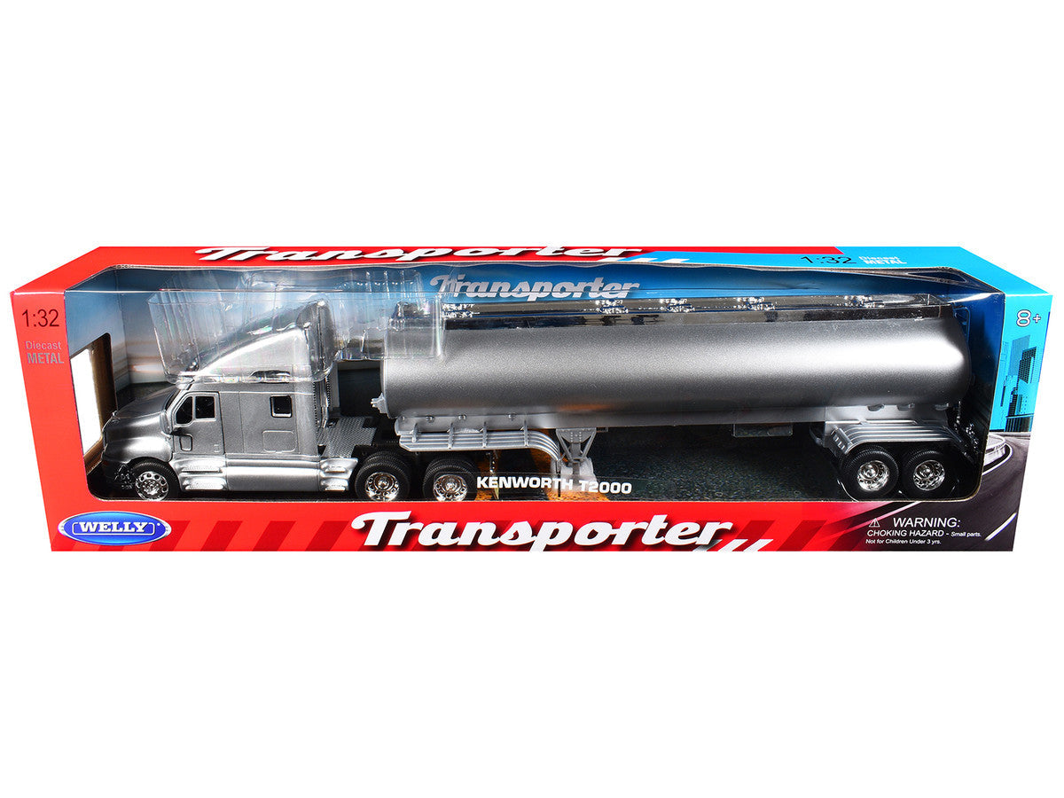 Kenworth T2000 Truck Silver Metallic with Silver Tanker Trailer "Transporter" Series 1/32 Diecast Model by Welly Welly