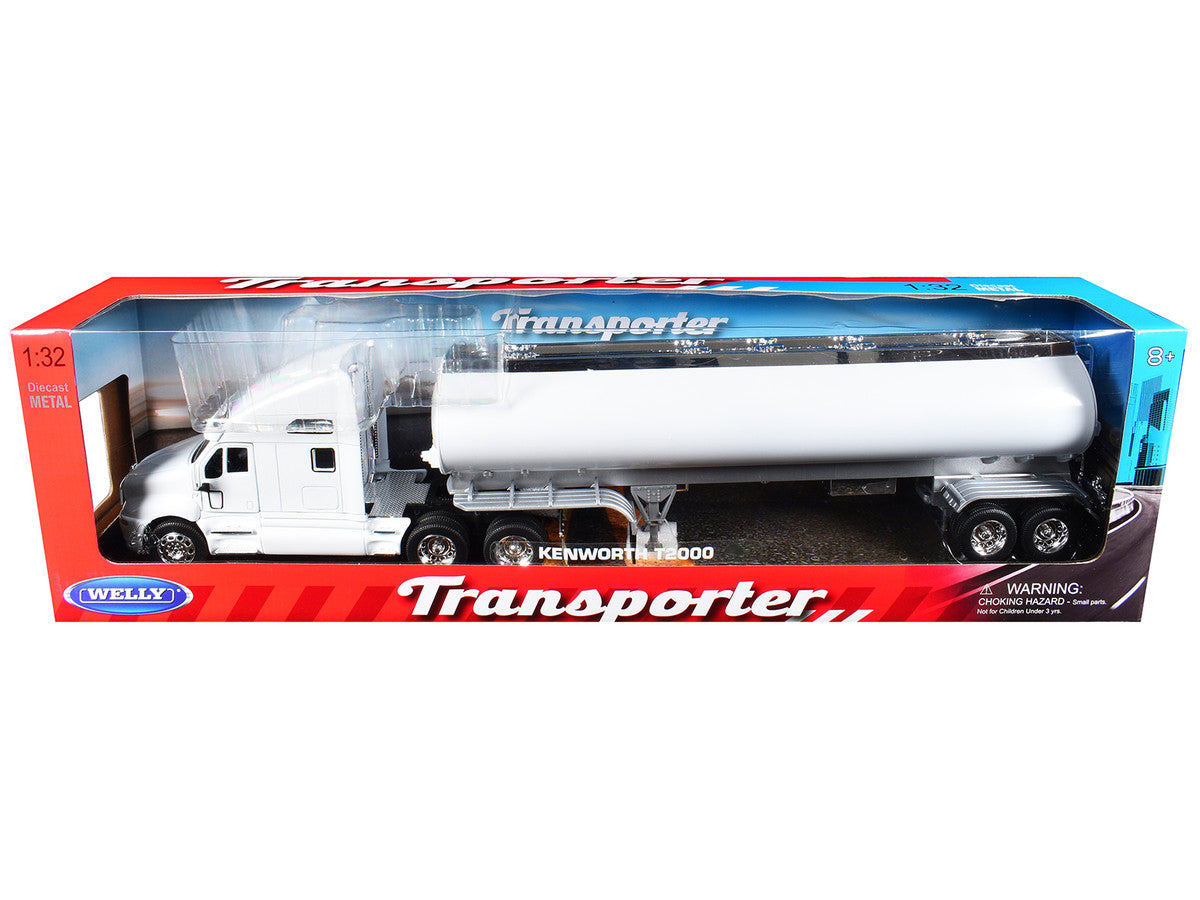 Kenworth T2000 Truck White with White Tanker Trailer "Transporter" Series 1/32 Diecast Model by Welly Welly