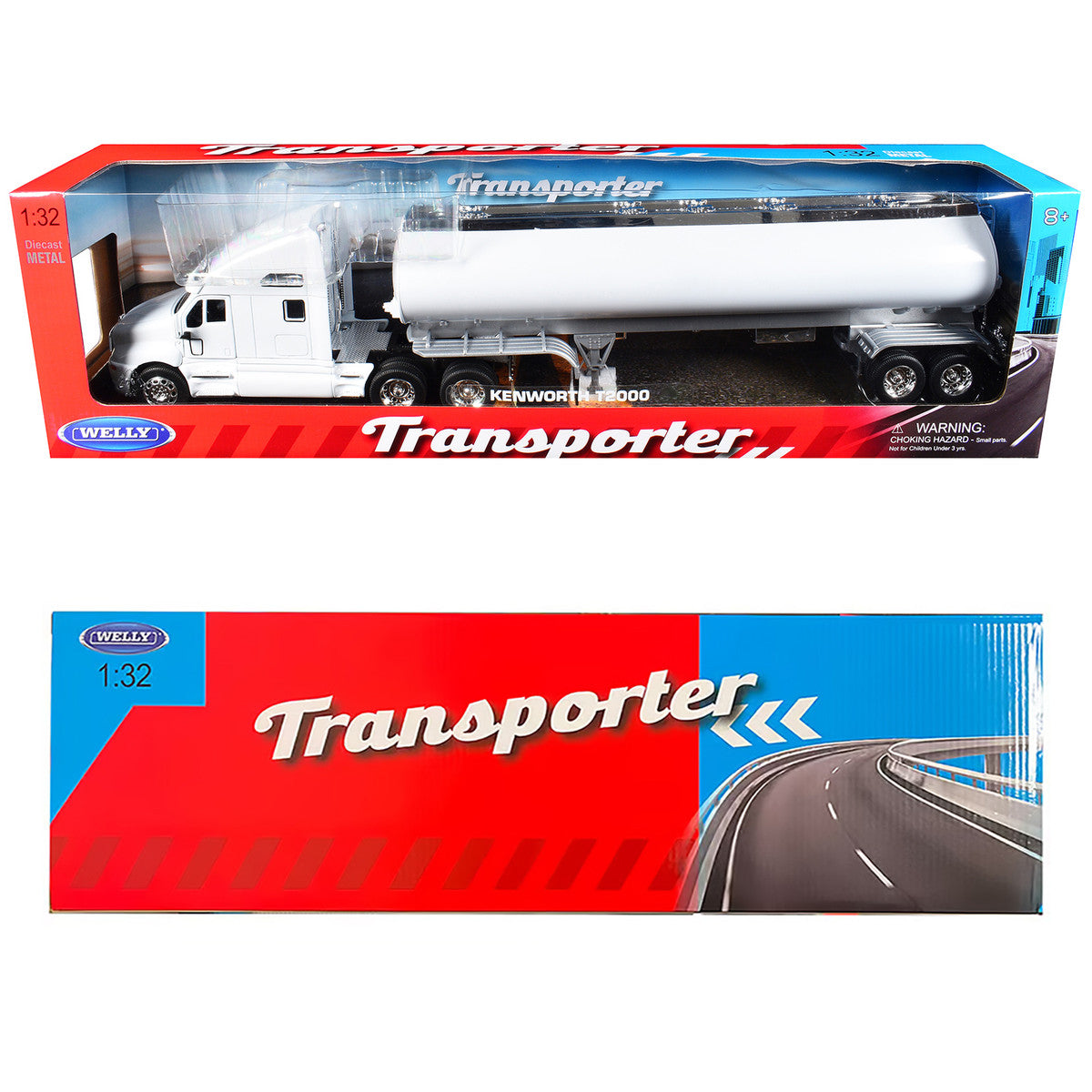 Kenworth T2000 Truck White with White Tanker Trailer "Transporter" Series 1/32 Diecast Model by Welly Welly