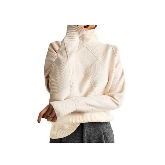 Loose High Collar Warm Sweater Solid Color Knitted Women LadyShow.Store