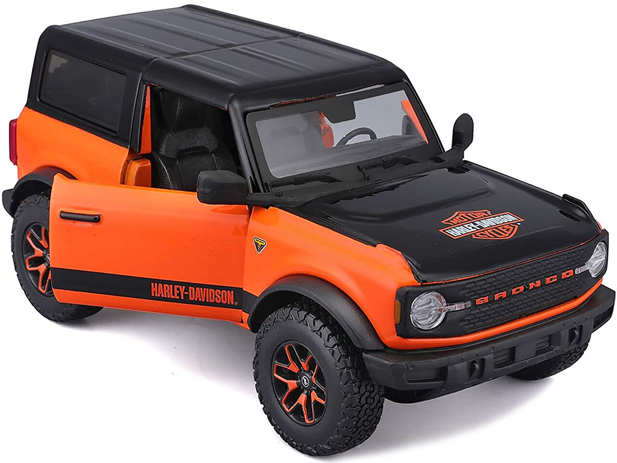 2021 Ford Bronco Badlands Orange and Black "Harley Davidson" "H-D Custom" Series 1/24 Diecast Model Car by Maisto Maisto
