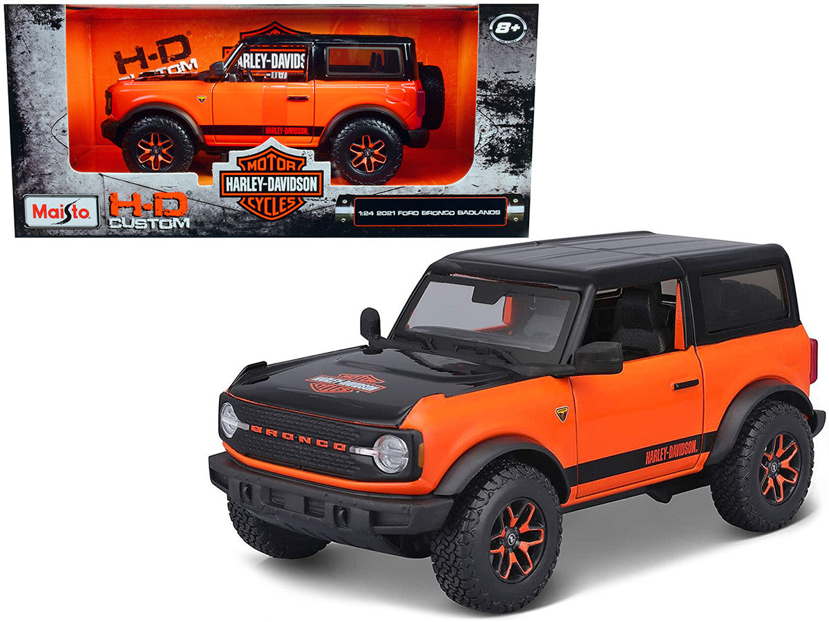 2021 Ford Bronco Badlands Orange and Black "Harley Davidson" "H-D Custom" Series 1/24 Diecast Model Car by Maisto Maisto