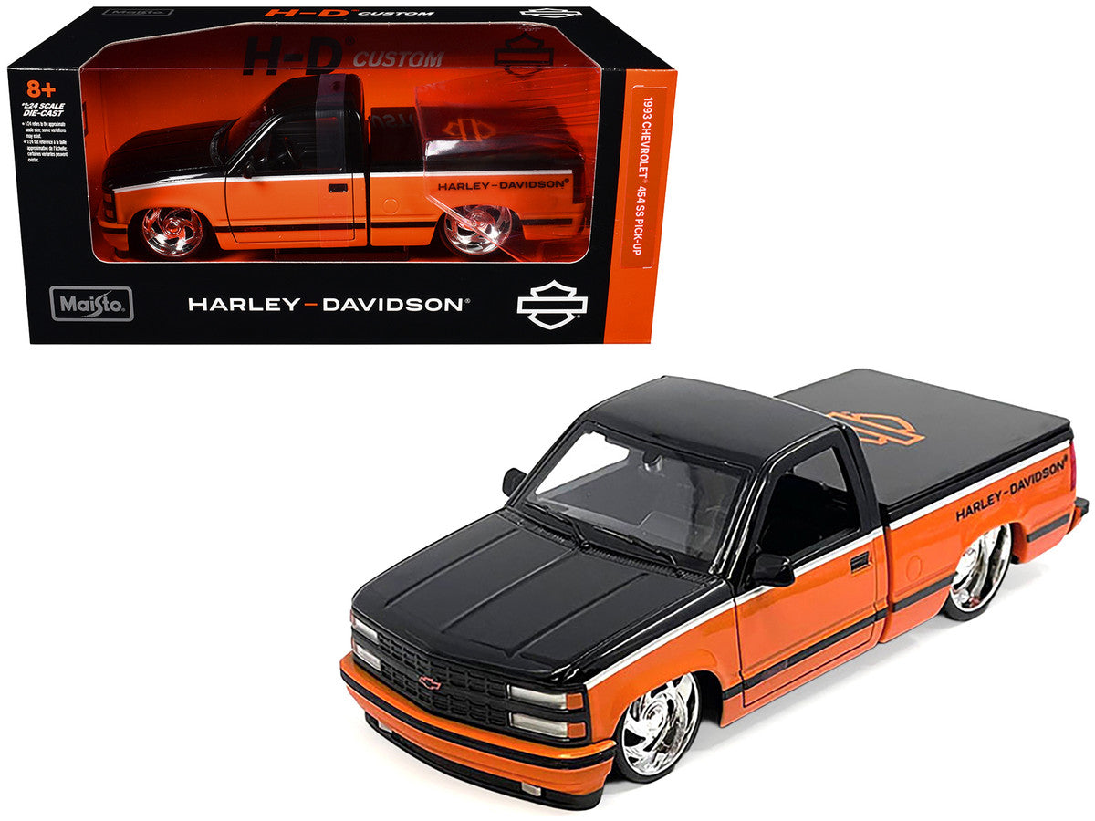 1993 Chevrolet 454 SS Pickup Truck "Harley Davidson" Black and Orange "H-D Custom" Series 1/24 Diecast Model Car by Maisto Maisto