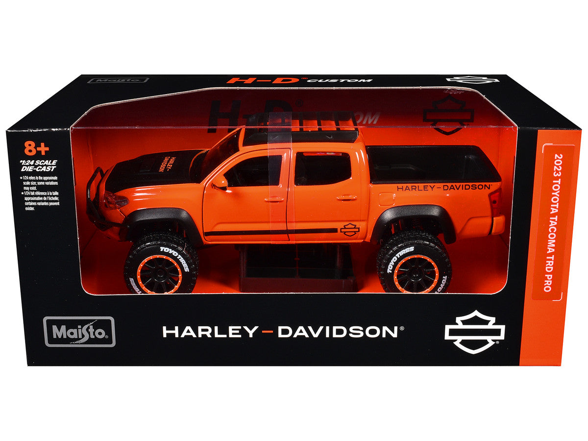 2023 Toyota Tacoma TRD Pro Pickup Truck "Harley Davidson" Orange and Black with Roof Rack "H-D Custom" Series 1/24 Diecast Model Car by Maisto Maisto
