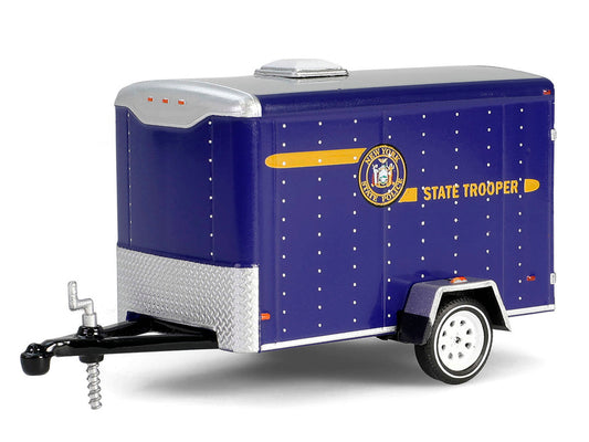 2001 Jeep Cherokee "New York State Police" Blue with Yellow Stripes and Small Cargo Trailer "Hot Pursuit Hitch & Tow" Series 1 1/64 Diecast Model Cars by Greenlight Greenlight