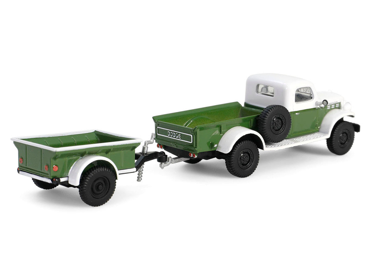 1950 Dodge Power Wagon Pickup Truck Green and White with 1/4 Ton Cargo Trailer Green "Hitch & Tow" Series 32 1/64 Diecast Model Cars by Greenlight-2