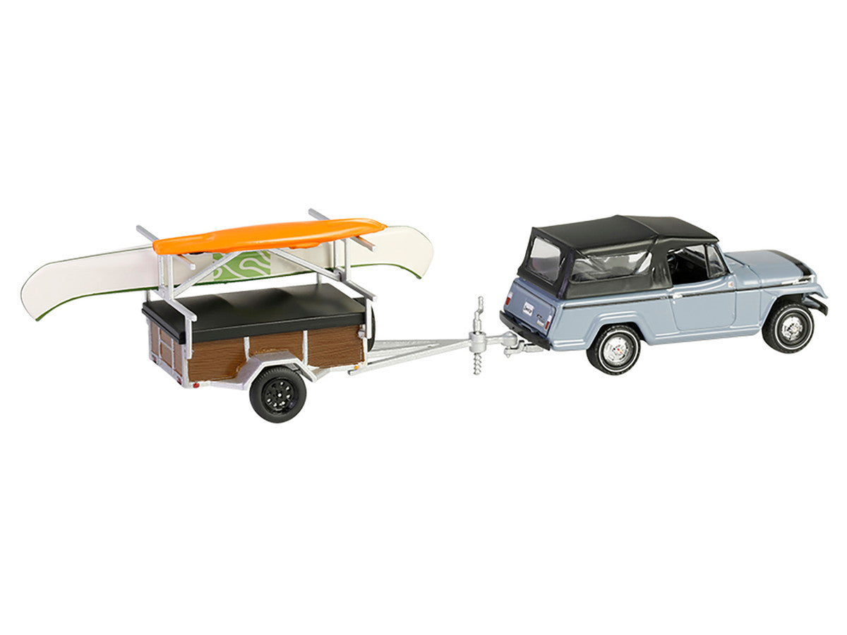 1968 Jeep Jeepster Commando SC-1 Gray with Black Stripes and Top with Canoe Trailer Canoe Rack Canoe and Kayak "Hitch & Tow" Series 32 1/64 Diecast Model Cars by Greenlight-1