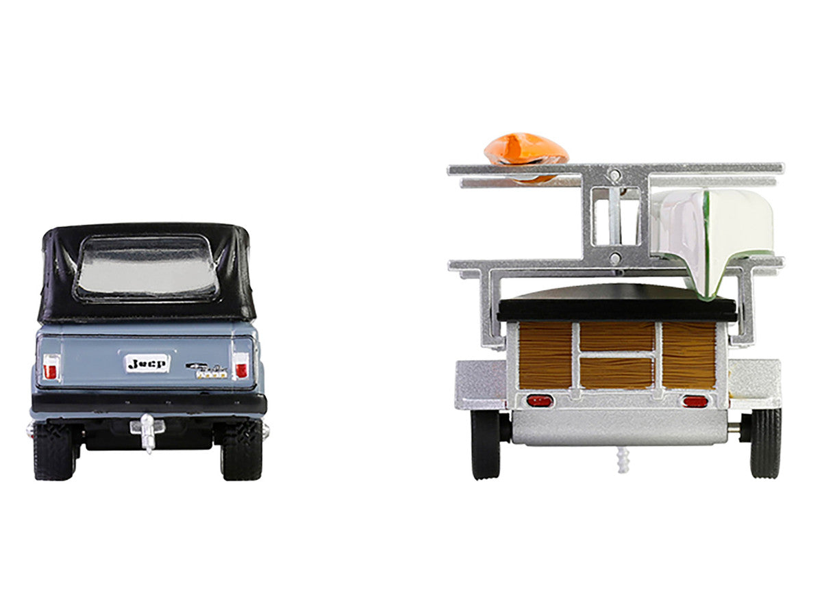 1968 Jeep Jeepster Commando SC-1 Gray with Black Stripes and Top with Canoe Trailer Canoe Rack Canoe and Kayak "Hitch & Tow" Series 32 1/64 Diecast Model Cars by Greenlight-2