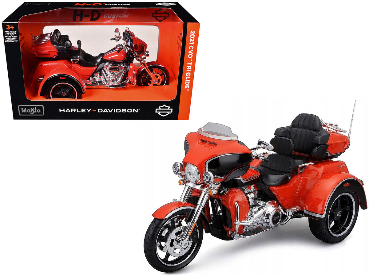 2021 Harley Davidson CVO Tri Glide Motorcycle Orange "H-D Custom" 1/12 Diecast Model by Maisto Maisto