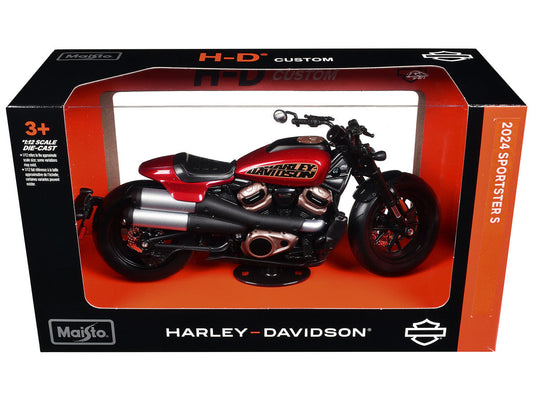 2024 Harley Davidson Sportster S Motorcycle Red Metallic and Black "H-D Custom" Series 1/12 Diecast Model Car by Maisto Maisto